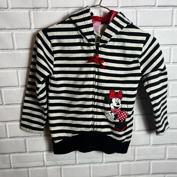 Disney Black and White Striped Kids Hoodie with Minnie Mouse - Picture 1 of 11